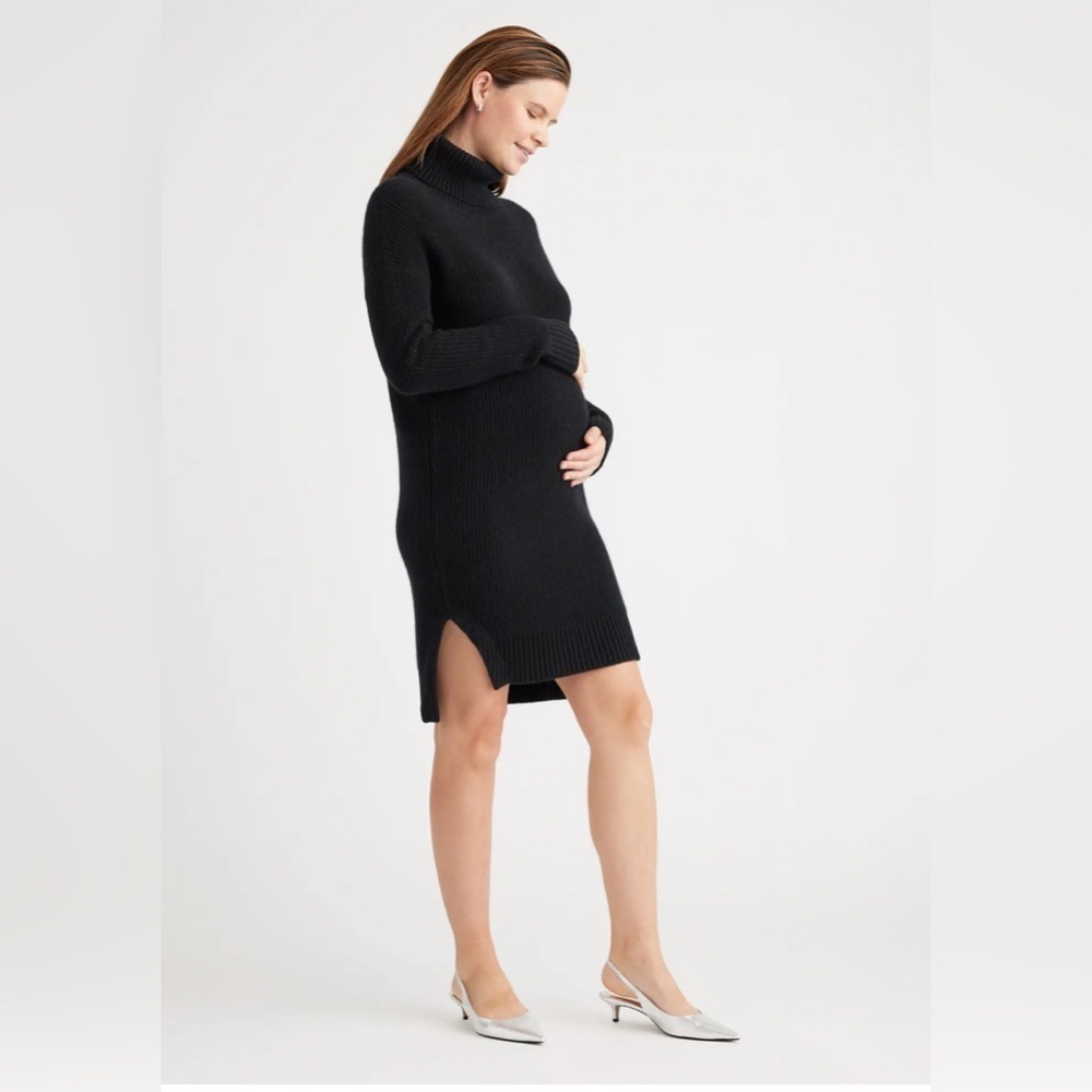 Quince NWT Black 100% Mongolian Cashmere Fisherman Maternity Sweater Dress Med - Picture 2 of 15
